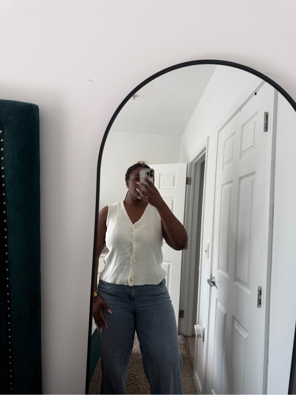 V-Neck Cream Button-Front Knit Camisole